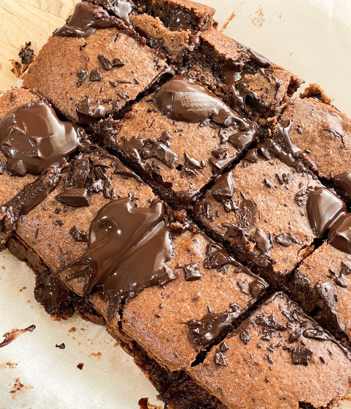 A tray is filled with air fryer vegan brownies.